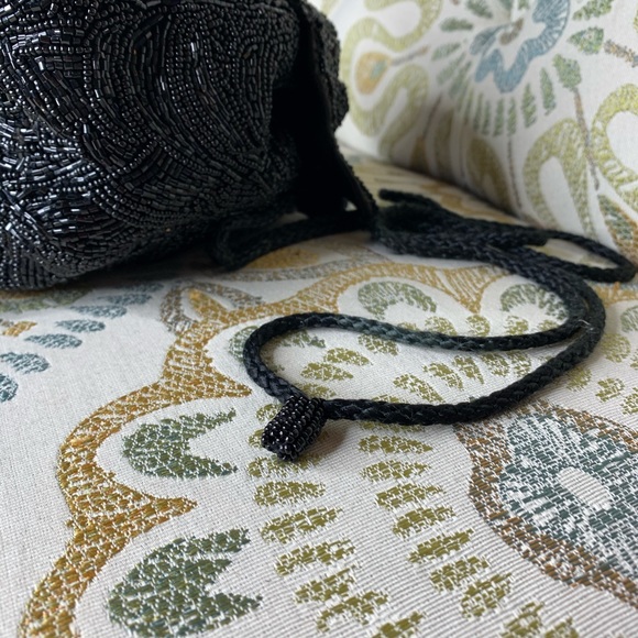 Vintage Beaded Black Cinch Shoulder Bag Handbag - Picture 5 of 6